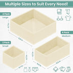 RFAQK 10 Pack Dresser Drawer Organizer Clothes-Baby Clothes Organizer for Nursery, Foldable Closet Fabric Drawer Dividers for Bedroom Organization, Storage Bins, Underwear, Socks, Bras, Belt-Begie