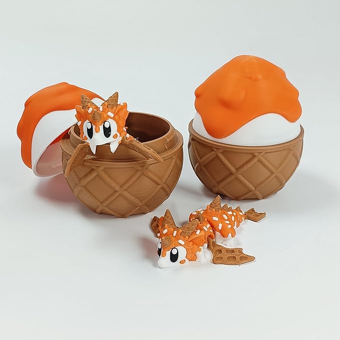 Enchanted 3D Egg with Miniature Inside - Handcrafted Printed Collectible | Fantasy Decor & Gift (Ice Cream Dragon & Egg (Box))