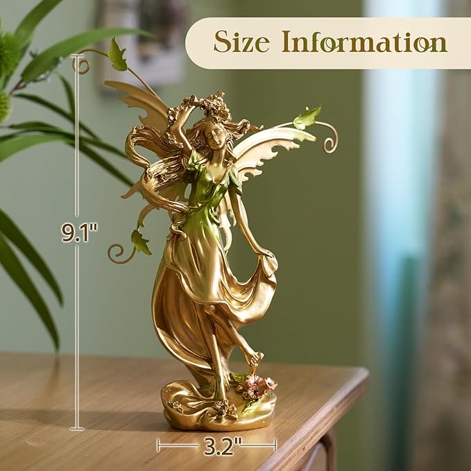 Elegant Fantasy Decor, Hand-Painted Angel Figurine Graceful Fairy Sculpture for Bookshelf, Mantel, Indoor Outdoor Decor, Thoughtful Gift for Women, Girls (Lifting Skirt)