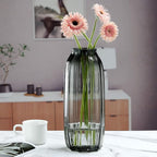 Black Grey Glass Vase for Flowers,Darl Grey Bud Tall Glass Vases,H-12.6" Simple Striped Design for Home Floor Decor,Farmhouse Decor, Centerpiece Coffee Table Decorations
