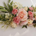 MSUIINT 25.6 Inch Artificial Rose Flower Swag with Green Leaves, Handmade Fake Plant for Front Door, Wedding Arch Flowers Spring Floral Swag, Wall Hanging Swag for Home Party Decor(Pink)