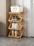 The 9-Tier No-Assembly Bamboo Rack, New Upgrade 9 Tier Bamboo Shoe Rack, Space-Saving Tall Narrow Accordion Shoe Rack for Entryway Closet Dorm (Natural-4)