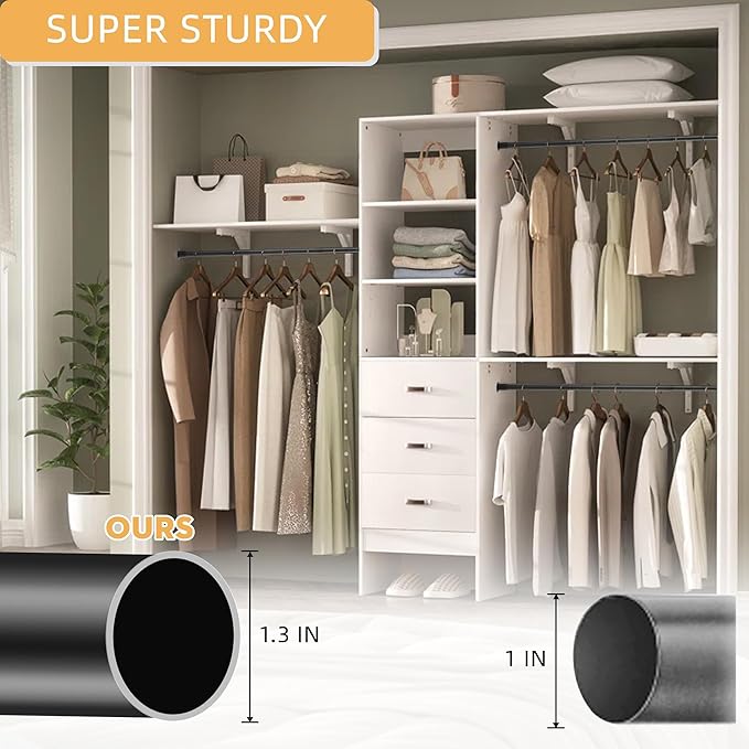 Closet Rods for Hanging Clothes, 1.3 Inch Diameter Heavy Duty Closet Rod 17-28 Inch Adjustable, Metal Closet Poles for Hanging Clothes, Matte Black Bar for Closet, Wardrobes, Bathroom, Windows