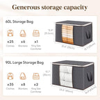 Lifewit 30 Pack 60L Clothes Storage Bins with Lids, Foldable Blanket Storage Bags with Zippers, Clear Window and Reinforced Handles, Closet and Organization for Clothing, Sweater, Comforter, Bedding