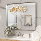 LOAAO 40X36 Inch Brushed Nickel Bathroom Mirror, Rounded Rectangle Silver Metal Frame Mirror, Brushed Nickel, Anti-Rust, Shatter Proof, Hangs Horizontally or Vertically