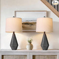 PoKat 23.5'' Farmhouse Table Lamps Set of 2, Rustic Nightstand Lamps for Bedroom, Classic Bedside Lamps for Living Room Office Sideboard with Linen Shade Distressed (Deep Grey)