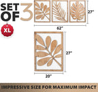 qmmp Modern Wooden Wall Sculptures - Set of 3 - Home Decor Accent - Large Wall Art for Living Room, Bedroom, Office - Easy Installation (Oak, XLarge - Tree Leaves)