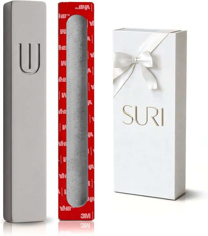 SURI Mezuzah for Door with Scroll – 6 Inch Modern Mezuzah Case with Non Kosher Scroll Included, Fits up to 5” Scroll, Easy Adhesive Installation, Gift Box Included
