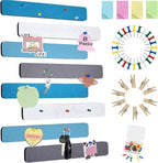 Vuzvuv 8 pcs Bulletin Board Bar Strips with 50 Pushpins & 10 Wooden Clip pins，Self Adhesive Cork Board for Wall，Felt Pin Board for School，Office Decor(Blue White Grey)
