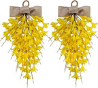 Forsythia Teardrop Swag 18 Inch, 2Pcs Artificial Spring Summer Floral Swags, Flower Hanging Swag for Window Wall Wedding Party Home Decor (Yellow)