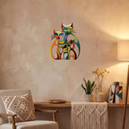 Wesiti Cat Wall Art Decor Iron Wall Sculptures Decor for Cats Lover 13.78 x 11.02 Inches Colorful Mid Century Retro Cat Signs for Home Living Room Bedroom Kitchen Office
