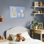 Lightomorrow Scalloped Bulletin Board, 24 x 18 Inches Felt Pin Board - Decorative Cork Alternative for Wall, Foldable Picture Self-Adhesive Vision Prayer Board with 20 Pushpins - Lavender Blue
