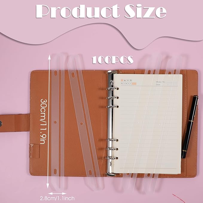 100 Pcs 3 Hole Punched Magazine Holders for Binders 11.6 in Plastic Magazine Organizer 3 Ring Binder Insert Strips Clear Magazine Collector for File Book Craft Paper