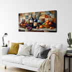 AIYISU Abstract Kitchen Wall Art Geometric Wall Decor Red Wine Glass Fruits Canvas Prints Pictures Rustic Farmhouse Still Life Painting Wine Bar Art for Dining Room Restaurant Home Decorations 24x48