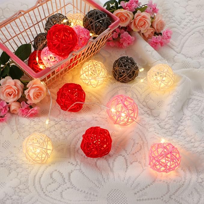 Yaomiao 15 Pieces Vase Filler Rattan Balls Decorative for Craft, Party, Wedding Table Decoration, Aromatherapy Accessories, 1.8 Inch (Pink Red Gray)