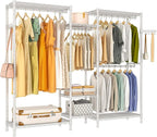 Heavy Duty Garment Rack, Portable Wardrobe Clothes Rack Freestanding Adjustable Clothing Rack with 7 Tiers Adjustable Wire Shelving and 4 Hanger Rods, Max Load 920LBS, White