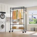 VIPEK R3 Heavy Duty Garment Rack with Lockable Wheels, Portable Rolling Closet with Adjustable Shelves & Hanging Rod & Side Hooks, Compact Space-Saving Storage for Small Apartments/Dorms (Black)