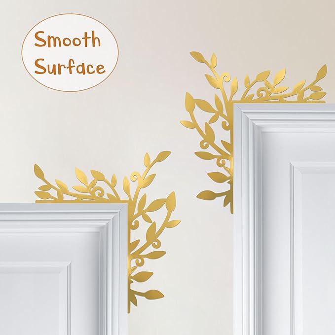 Urbraneco Floral Window and Door Corner Accent Leaf Corner Topper Decor Metal Hanging Decor for Door Corner(Gold)
