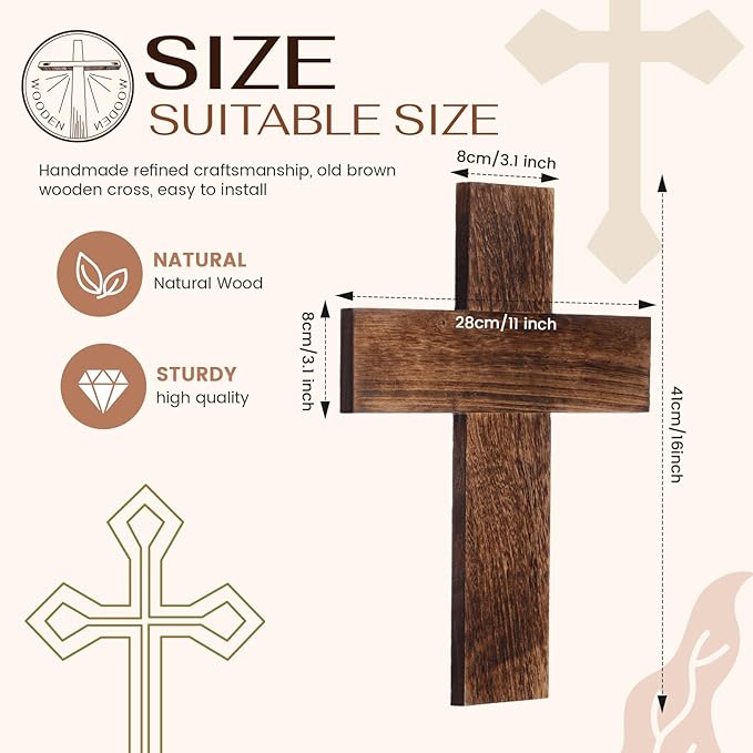 Geelin 4 Pcs Large Wooden Cross Wall Decor 16x11 Inch Hanging Cross for Craft Handmade Antique Religious Gifts Wooden Christians Wall Decor for Room Church Home Room(Brown)