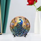 Decorative Plates, Stained Glass Design Peacock & Flower Display Plate for Home Office Kitchen Table Decor Porcelain Plates 6 Inch, Gifts for Peacocks Lover