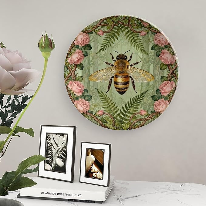 Art Nouveau William Morris Forest Roses And Bees Decorative Plate of 6", 7", 8", 10", Customize Christmas Ceramic Dinner Plates, Custom Gifts, Kitchen Display Household, with Vertical Stand