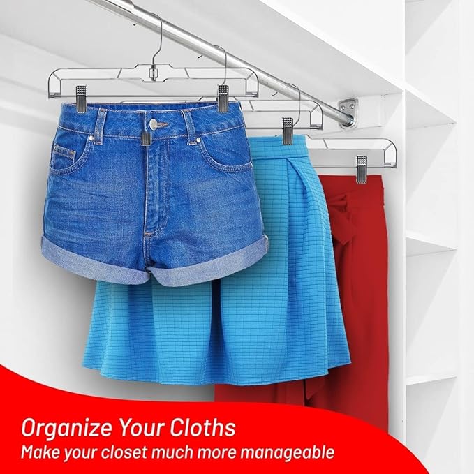 DEILSY™ Skirt Hangers 50 Pack Pants with Clips Hanger Shorts Clear Plastic Clothes with Adjustable Clip Non-Slip Clothes Hanger Perfect for Pant, Pack of 50