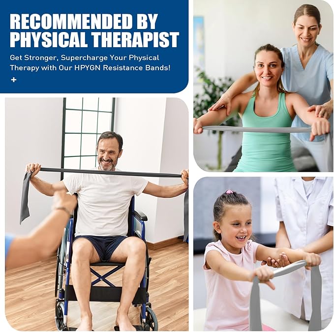 HPYGN 3 Levels Non-Latex Exercise Bands for Physical Therapy & Yoga, Professional Resistance Bands Set for Working Out, Strength Training, Pilates & Rehab, TPE Elastic Stretch Bands for Seniors, Women