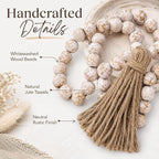 IMIKEYA Wooden Beads Garland: Farmhouse Wood Bead Garland with Tassels Boho Wall Hanging for Home Decor Tiered Tray Rustic Wood Prayer for Coffee Table Decor