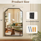 24X36 Inch Black Bathroom Mirror for Wall, Modern Rounded Corner Rectangle Mirror with Non-Rusting Iron Metal Framed Bathroom Vanity Mirror for Over Sink Wall Decor