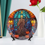 Halloween Spooky Stained Glass Design Decorative Plates Home Decor Ceramic Plates, Dinner Plates Display for Living Room, Kitchen, Hallway Console Side Table, Presents for Halloween, 10 Inch