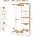 Bamboo Clothing Rack with 6 Tier Storage Shelf Multifunctional Garment Organizer Wardrobe Closet for Guest Room Kids Baby Bedroom Entryway