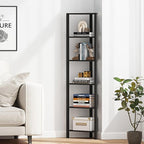 TUTOTAK Corner Shelf, 6-Tier Corner Bookshelf for Small Space, Narrow Display Corner Shelf Stand with Storage Rack, for Living Room, Bedroom, Black BS05BK006
