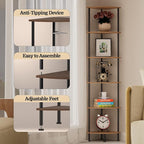 6-Tier Corner Shelf Stand, 65" Industrial Corner Display Rack for Living Room, Bookshelf, Tall Display Shelf, Plant Stand, Storage Standing Shelf for Bedroom, Bathroom, Kitchen, Brown