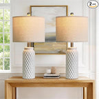 USumkky 24" Modern Ceramic White Bedside Lamp Set of 2 Table Lamp for Bedroom Decor Farmhouse Table Lamp for Living Room Office Dorm