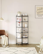 Hzuaneri Corner Shelf Stand, 6-Tier Glass Bookshelf Bookcase, Bathroom Organizer, Plant Stand, Steel Frame, Tempered Glass, Modern Style for Living Room, Bathroom, Kitchen, Black CS90600B