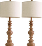 BOBOMOMO 27" Light Brown Table Lamps Set of 2, Large Farmhouse Resin Lamps with Linen Shades, Rustic Vintage Lamps for Living Room, Bedroom, Console Table or Entryway Home Lighting