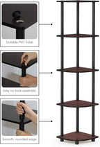 Furinno TURN-N-TUBE Corner Shelf Set of 2, 5-Tier Corner Bookshelf, Open Storage Shelves, for Organization and Storage, Living Room, Home Office, Garage, Dark Cherry