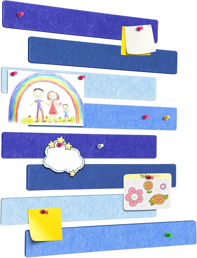 Cork Board for Walls - 8 Pack Felt Pin Board Bar Strips - Self-Adhesive Lightweight Bulletin Board - Cork Board for Office with 40 Push Pins No Damage for Wall