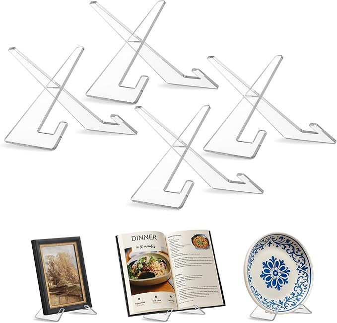 Americanflat Acrylic Easel Stand - 6" Tabletop Easel and Plate Stand - Set of 4 - Lightweight Display Holders for Photos, Cards, Frames, Books, Magazines, Albums - Home or Office Decor