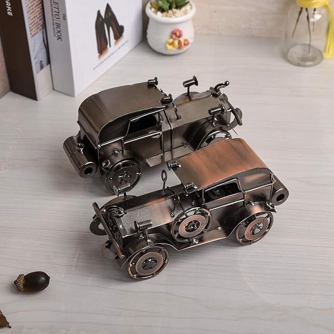 Metal Antique Vintage Car Model Handcrafted Collections Collectible Vehicle for Bar or Home Decor Decoration Great Birthday Gift Bronze Classic Car Model, Large