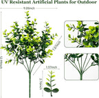 20 Bundles Artificial Plants for Outdoor Fake Plants for Spring Decoration,Faux Eucalyptus Plants for Planter UV Resistant Lifelike for Home Porch Garden（Green）