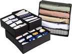 Navaris Storage Boxes - Efficient Small Dresser Drawer Insert Organizer for Clothes - Dividers for Underwear Socks Ties Scarves - Foldable Space-Saving Organizers - Set of 4 Black