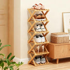 Simcat Bamboo Shoe Rack, Portable Folding Shoe Storage Rack,No Installation Free Standing Shoe Rack for Entryway, Closet, Dorm/Small Spaces (6 Tier)