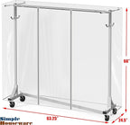 Simple Houseware Industrial Grade Z-Base Garment Rack, 500lb Load with 62" Extra Long bar w/Clear Cover and Tube Bracket