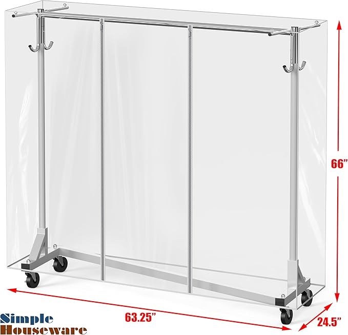 Simple Houseware Industrial Grade Z-Base Garment Rack, 500lb Load with 62" Extra Long bar w/Clear Cover and Tube Bracket