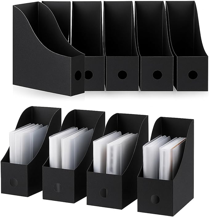 Geyee 12 Pack Magazine File Holder Plastic Desk Organizer Magazine Holder Storage Heavy Duty File Boxes for Home Storage and Office Organization(Black)