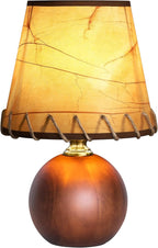 Mid-Century Modern Table Lamp, Spherical Solid Walnut Wood Base, Imitation Parchment Shade with Hand-Stitched Rope, 3-Color Dimmable LED Bedside Lamp for Nightstand & Japandi Decor