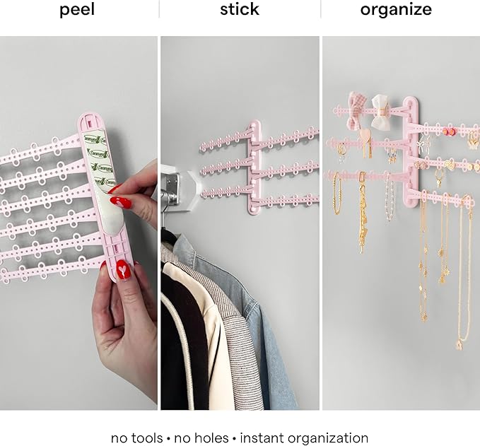 6-Tier Wall Jewelry Organizer Wall Mounted Jewelry Organizer Earring Holder Wall Mount Hanging Necklace Organizer Jewelry Hanger Hanging Necklace Holder Organizer Display (Pink)