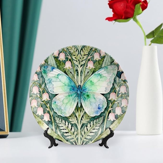Christmas China Plates for Display William Morris Forest Flowers And Butterflies Wall Club Supplies Hanging Decorative Tiles with Display Stand Custom Gifts for Men Women, 6", 7", 8", 10"