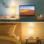 Small Square Bedside Table Lamp for Bedroom, Minimalist Wood Base & Round Fabric Shade, Mini Cute Cozy Warm Nightstand Boho Lamp, Study Desk Night Stand Light for Room, Dorm, Nursery, Living Room